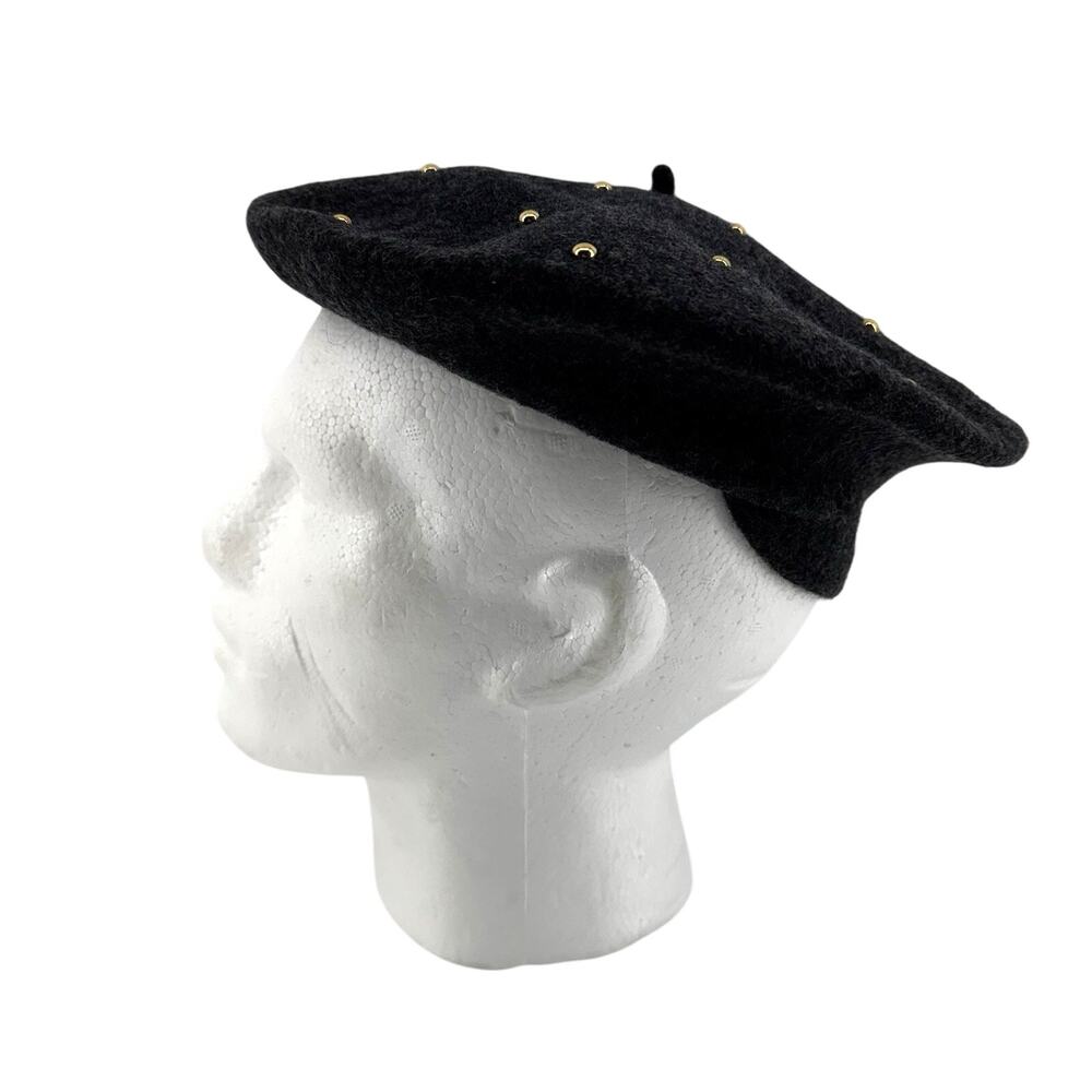 Vintage Beret Grey Wool PRT Ultrabasque Made in Czechoslovakia Gold Studded